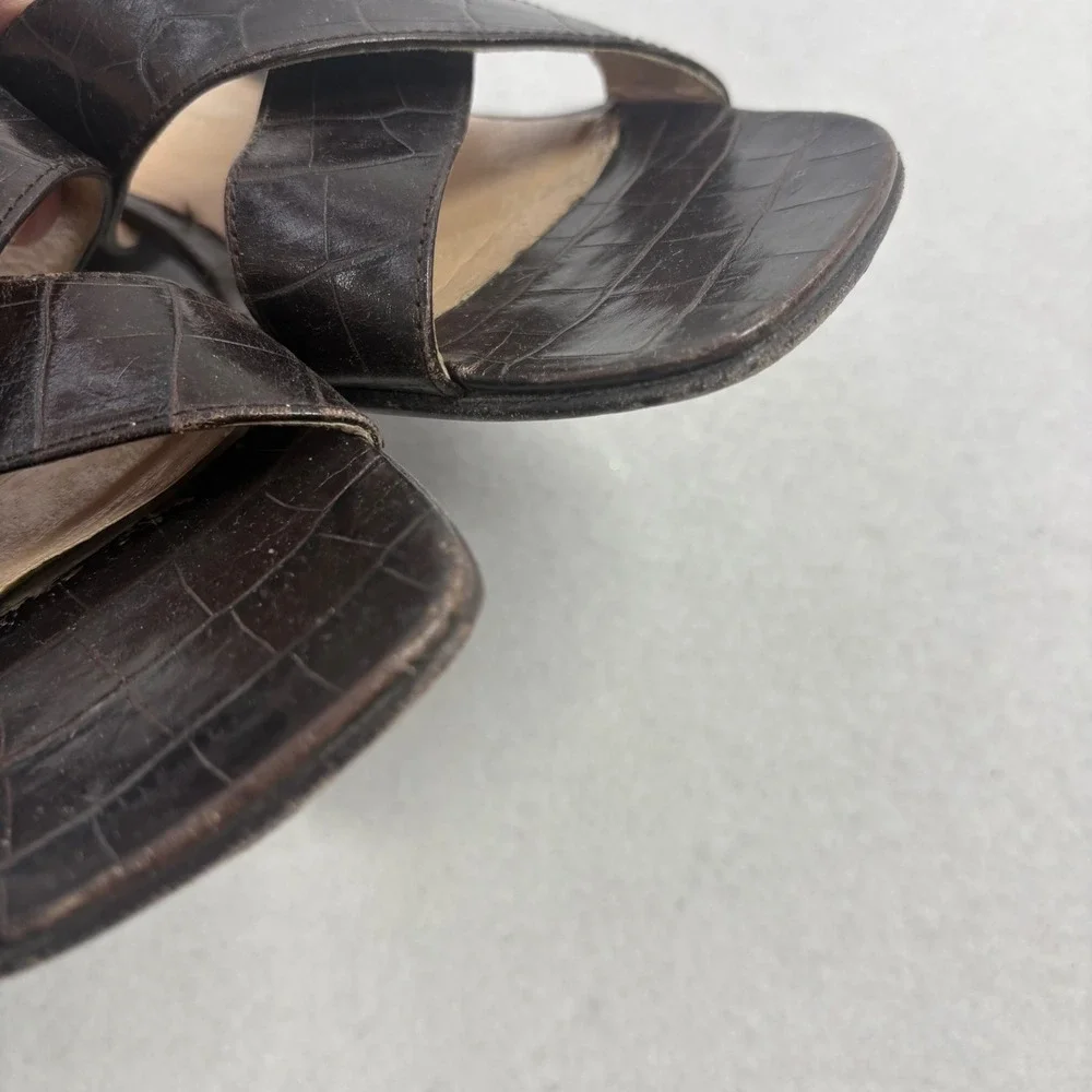 VTG Y2K Ralph Lauren Slide Sandals Women 6.5B Brown Croc Embossed Mule Old Money